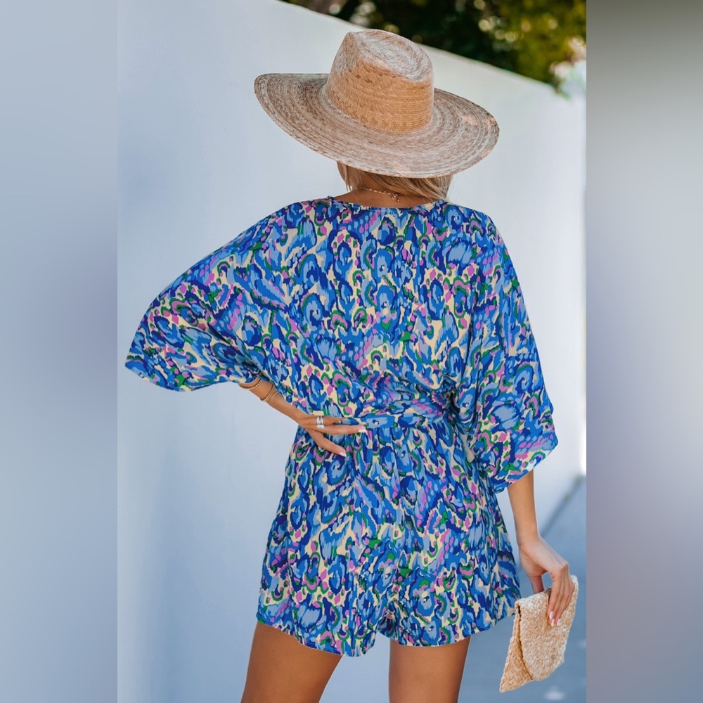 Vibrant Blue and Green Women's romper - Picture 2 of 5